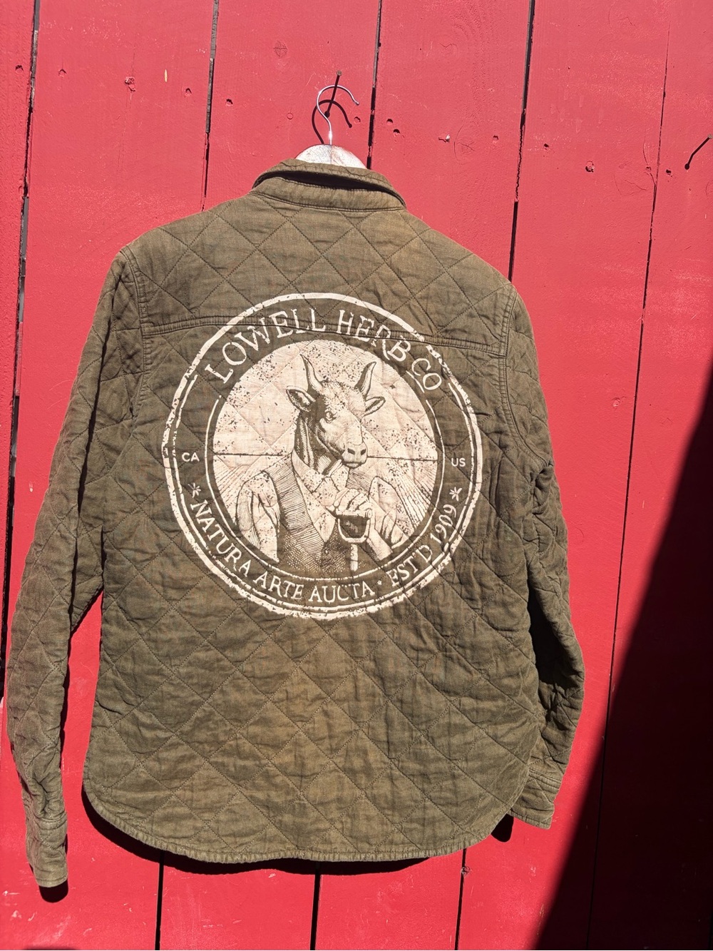 Lowell Farms Jacket Unisex Medium Green Quilted Linen Coat Screenprint Shirt
